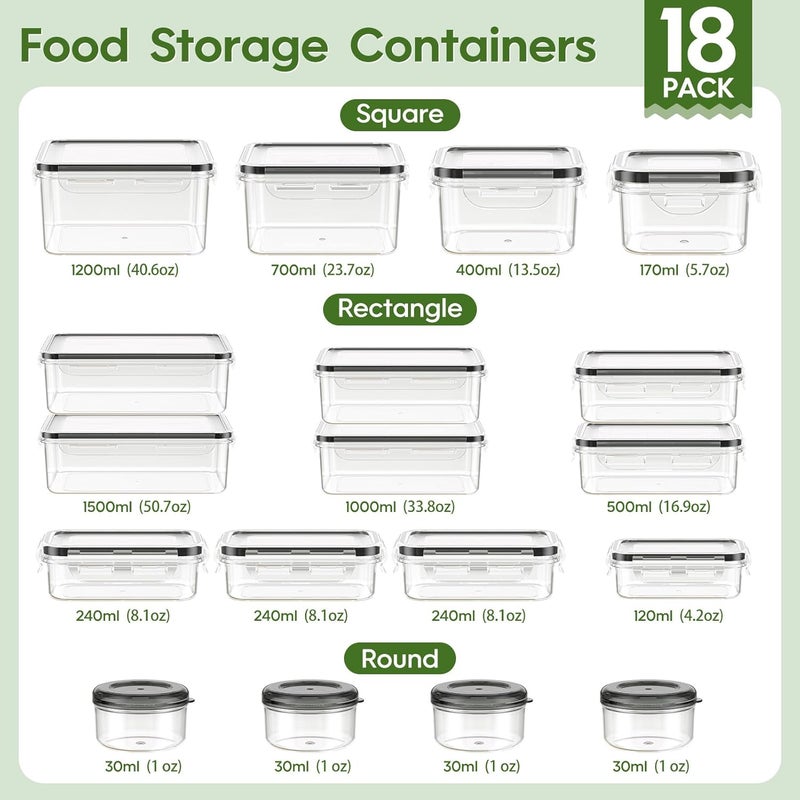 KEMETHY 36-Piece Food Storage Containers with Lids(18 Container & 18 Lid), Plastic Food Containers for Pantry & Kitchen Storage and Organization, BPA-Free, Leak Proof, Reusable with Labels & Pen - Image 2